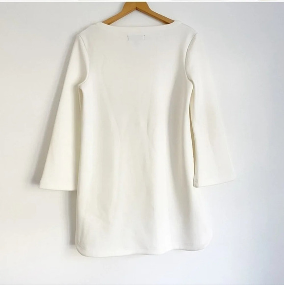 Pink Tartan Cream Jeweled V neck Trumpet Sleeve  Neoprene Swing Dress - Picture 9 of 10